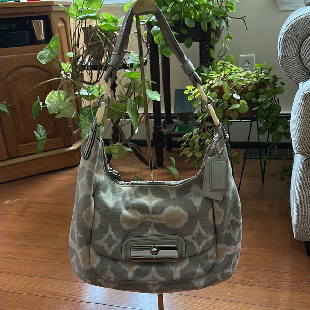 Coach Kristen 2011 Grey, Tan Peach & White Shimmer Canvas with Grey Leather EUC